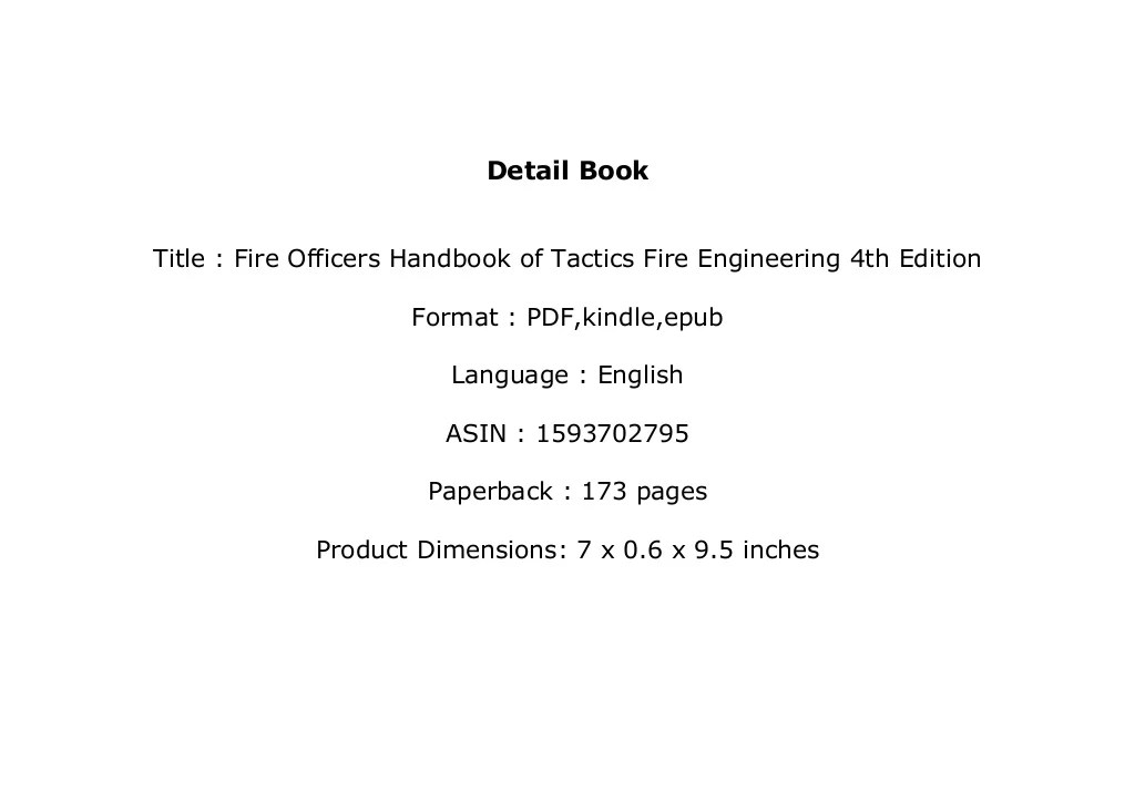 Fire officers handbook of tactics 4th edition